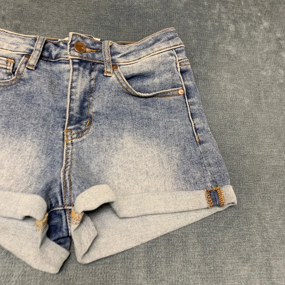 RSQ High Rise Cuffed Hem Shorts Womens 25 Blue Denim Cotton Stretch Zip Fly